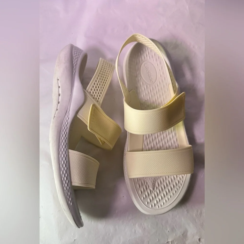 CROCS Women's Cream/Off-White Dual Strap Sandals